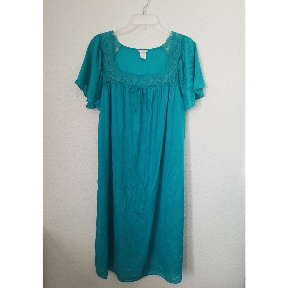 Vintage Intimate Options Large One Size Teal Green Maxi night gown 100% Nylon